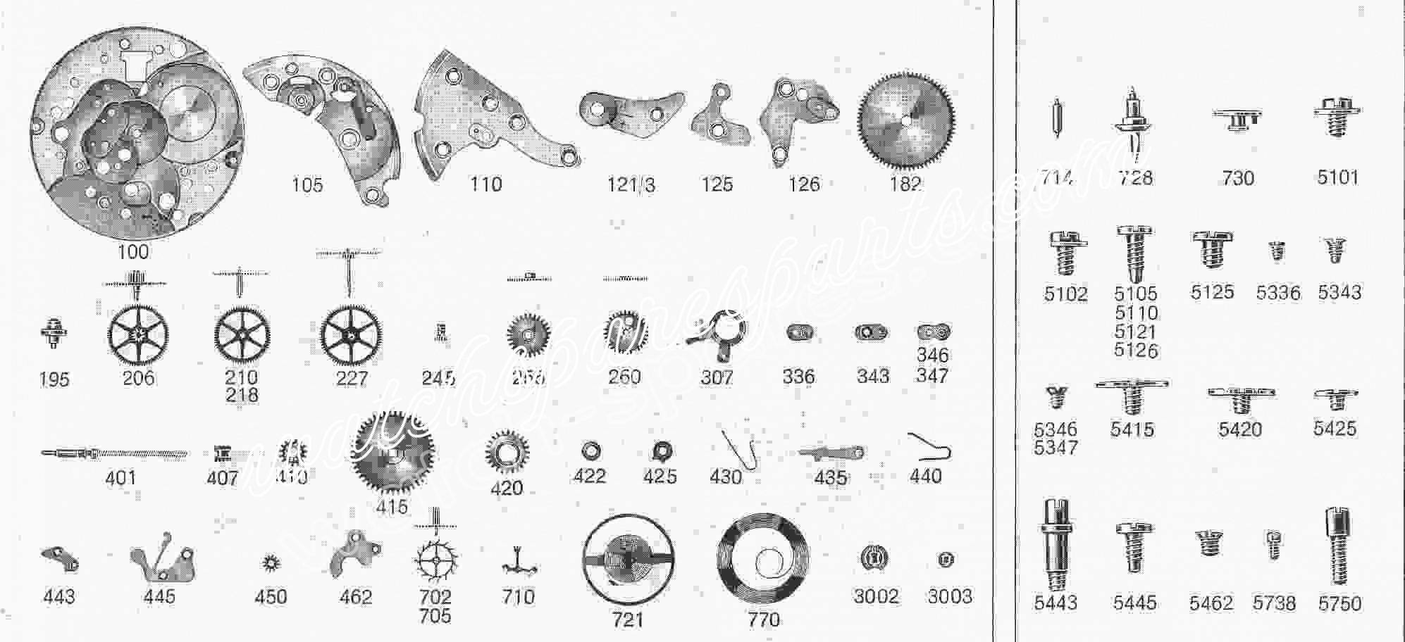 Ebauches SA Watch movement spare parts reference